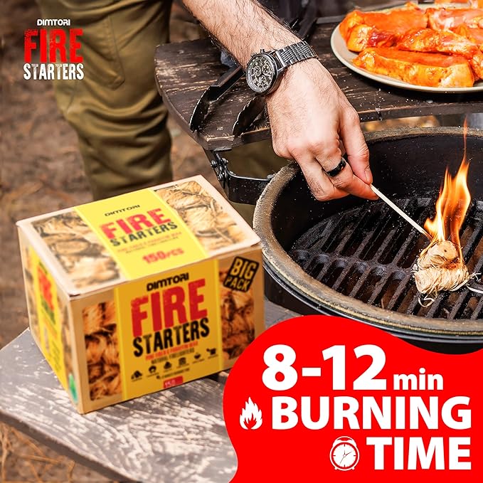 150 pcs Fire Starter - Natural Fire Starters for Campfires, Fire Pit, Pizza Oven, Fireplace, Smoker, BBQ, Pellet Stove & Wood - Fire Starters for Grill, Charcoal Starter