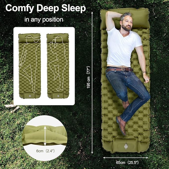 Night Cat Backpacking Tents with 2 Pack Inflatable Sleeping Pad for 2 Persons Outdoors Easy Clip Setup Tent Camping Combo Set