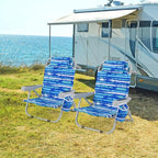 GYMAX Beach Chair, 330lbs Backpack Lounger with 5-Position Backrest, Storage Bag, Side Pocket, Towel Bar & Headrest, Foldable Low Beach Lounge, Portable Aluminum Lay Out Camp Chair (Blue Stripe,1)
