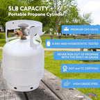 Flame King YSN5LB-GAUGE 5lb Steel Propane Tank Cylinder with Gauge and OPD Valves for Grills and BBQs, Camping, Fishing, & Outdoor Activities, White