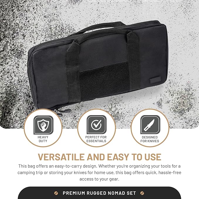 DFACKTO 16-PC Basecamp Tactical Chef Knife Set - Off Grid Camping & Cooking Knives for Combat Sustainability - G10, Full Tang, Sheaths, Black Travel Case