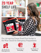 ReadyWise Emergency Food Supply - 120 Servings Fruit Bucket, Nutritious Meals, Dehydrated & Freeze Dried Food for Backpacking, Camping Essentials & Disaster Prepping Supplies, up to 25 Year Shelf Life