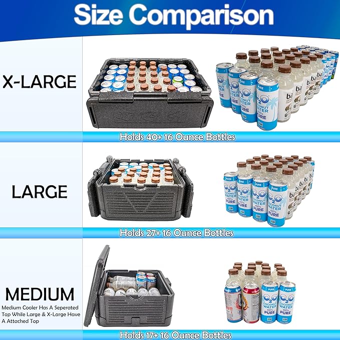 Chill Ice Collapsible Cooler Foam Chest Box - Insulated, Foldable, Portable, Lightweight, Iceless & Waterproof - Large Black