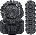 Rtteri 50 Pcs 13 Inch Charger Plates Bulk, Plastic Charger Plates with Floral Reef Design, Round Ruffled Rim Decorative Dinner Tableware for Wedding, Party, Event Table Decor(Black)