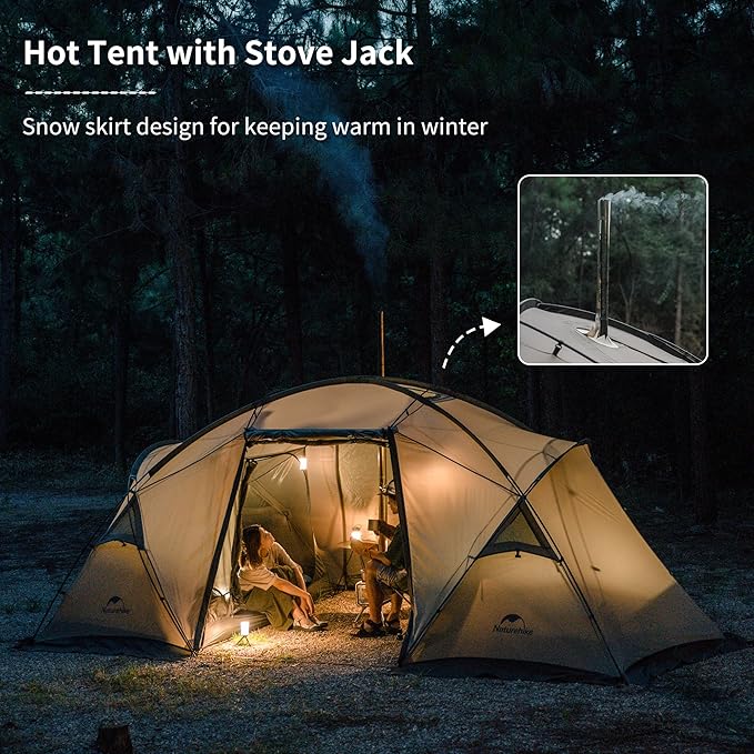 Naturehike Massif Hot Tent with Stove Jack, Waterproof Windproof 4 Season Tent, 2/4 Person Cold Weather Winter Tents for Camping