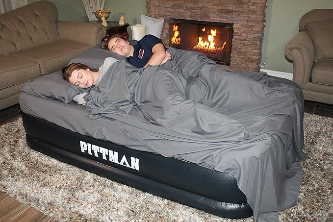 AirBedz by Pittman Outdoors Air Mattress - Indoor Outdoor with Built-in Air Pump, Queen Size, 20" Tall, Wave Beam Pattern, Carry Bag and Repair Kit Included