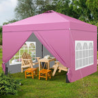 GDY 10x10 Pop Up Canopy Tent with 4 Sidewalls, Easy Set up with One Push Lift Outdoor Silver Coated Beach Gazebos, Carpas with 4 Sandbags, for Outdoor, Parties,Camping, Pink.