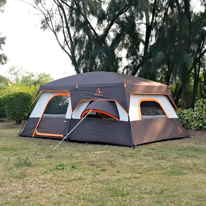 KTT Extra Large Tent 10-12-14 Person(Style-B),Family Cabin Tents,2 Rooms,3 Doors and 3 Windows with Mesh,Straight Wall,Waterproof,Double Layer,Big Tent for Outdoor,Picnic,Camping,Family Gathering