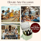 Insulated Cooler Backpack with 2 Stainless Steel Wine Tumblers – Leakproof & Spillproof Stylish Vegan Leather Picnic Cooler Bag – Lightweight & Portable – Holds 24 Cans or 6 Wine Bottles