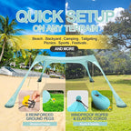 Buheco Beach Tent Pop Up Shade 10x10ft Beach Canopy Sun Shelter UPF50+ with 4 Foldable Poles-Portable Carrying Bag-Sand Shovel-Ground Pegs-Windproof Ropes for Outdoor Family Camping-Fishing- Picnic