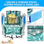 2 Pack Lightweight Portable Camping Beach Chair for Adults, Outdoor Lay Flat Folding Beach Chairs with 5 Positions, Backpack Beach Chair with Towel Bar, Zipper Pouch, Cup Holder, Green Leaves