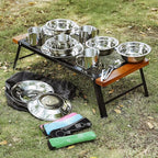 Outdoor Camping Mess Kit, Stainless Steel Tableware Mess Kit Includes Plate Bowl Cup Spoon Fork Knife in Mesh Bags for Camping Backpacking & Hiking for 4 Person