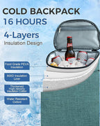 BAGLHER Lightweight Insulated Cooler Backpack - 30 Cans, Leak-Proof for Lunch, Picnic, Hiking, Camping Trips