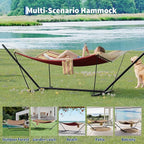 2 Person Double Hammock with Adjustable Steel Stand & Pillow, Heavy Duty Portable Outdoor Hammock Set, MAX 450 LBS Weight Capacity for Patio, Garden, Beach, Backyard