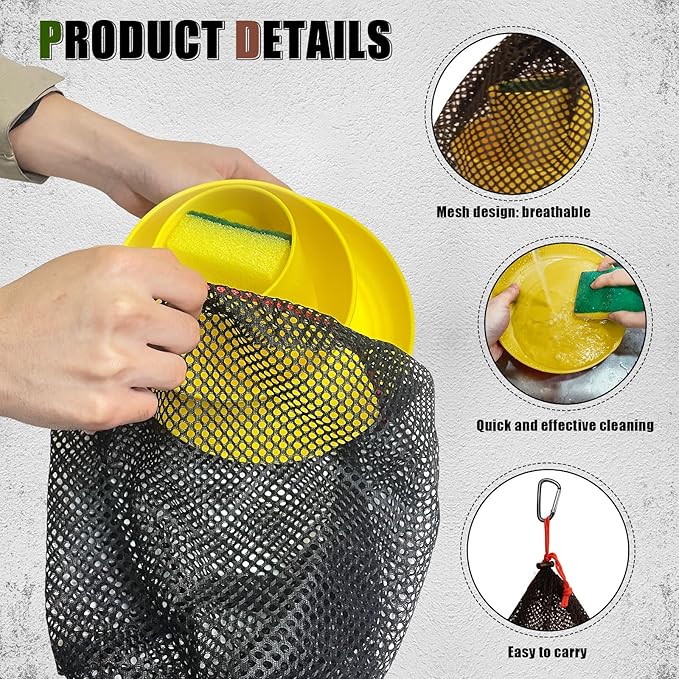 Scout Camping Mess Kit for Person Boy Scout Dishes Set Girl Scout Mess Kit with Mesh Bag Reusable Light Weight Eating Utensils Plastic Camping Cutlery Set for Travel Camp