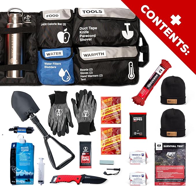 Uncharted Supply Co. The SEVENTY2® Pro 2-Person Survival System – 72 Hour Emergency Preparedness Kit with 60+ Tools for Home, Car, Camping, and Disaster Readiness – Durable Waterproof Go Bag