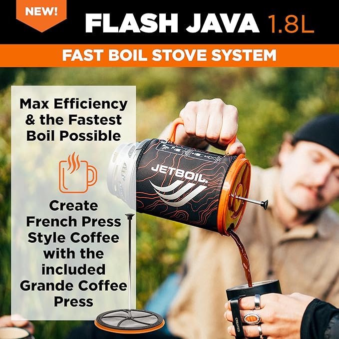 Jetboil Flash Java Portable Fast Boil Stove and Coffee Press for Camping and Backpacking, 1-Step Auto Ignition, Propane/Isobutane Burner