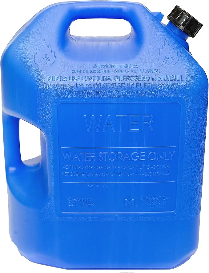 Midwest Can 6700 BPA Free Water Containers with Spout and Dual Handles - 6 Gallon Capacity Water Storage Containers for Long Term or Camping - 1 Pack