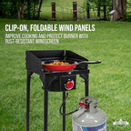 Hike Crew Cast Iron 1-Burner Outdoor Gas Stove | 75,000 BTU Portable Propane-Powered Cooktop w/Blue Flame Control, Removable Legs, Temperature Setting Knobs | Wind Panel, Hose Regulator & Storage Bag