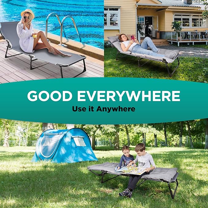 ZONETECH Folding Cot & Pad Mattress 4 Position Adjustable 2-Pack Portable,Premium Quality for Adult and Kids-Perfect for Camping, Travel,Patio,Beach,Indoor & Outdoor Activity with Carry Bag