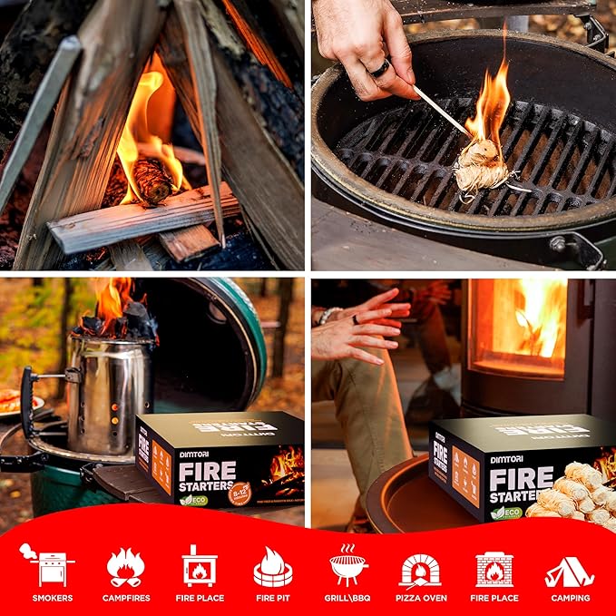 400 pcs Fire Starter - Natural Fire Starters for Campfires, Fire Pit, Pizza Oven, Fireplace, Smoker, BBQ, Pellet Stove & Wood - Fire Starters for Grill, Charcoal Starter