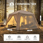 ABORON 2/6/8/10/12 Person Inflatable Camping Tent, Easy Setup Blow Up Tent with Hand Pump, PU3000mm Waterproof & Breathable 4 Season Glamping Tent for Outdoor Camping