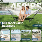 Double Hammocks with Stand for Outside, Portable Space Saving Heavy-Duty Steel Stand for Indoor Outdoor Patio with Carrying Bag, 450 lbs Capacity