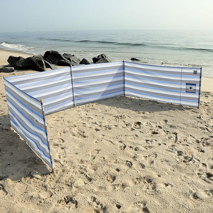ERDA Surf Stripe Pro Beach Recycled Polyester Rip-Stop 20 ft Lightweight Windscreen, Privacy Screen, Wind Blocker, Free Matching Shoulder Bag (New Mahogany Wood Poles)