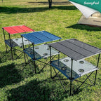 SUNNYFEEL Folding Camping Table- Collapsible Portable Beach Table with 4 Cup Holders & Carry Bags, Tailgate Table for Outdoor Excursion Picnic Hiking Fishing Travel Parties, Red