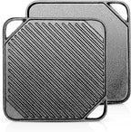 1-Piece 10.6 inch Cast Iron Griddle Plate | Reversible Square Cast Iron Grill Pan for Single burner| Double Sided Used on Open Fire & in Oven | Pre-Seasoned |Versatile Baking Griddle