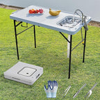 Spurgehom 50" Portable Fish Cleaning Table with Sink&Collapsible Wash Basin, Folding Camping Table with Faucet, Sprayer, Gloves, Trash Can, Storage Bag, Foldable Picnic Table for Picnic Beach Patio
