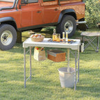 Outsunny Folding Fish Cleaning Table with Sinks, Portable Camping Sink Table with Faucet, Drainage Hose, Sprayer, Shelf, Drawer and Storage Basket, Outdoor Fillet Table for Picnic Beach Patio, White
