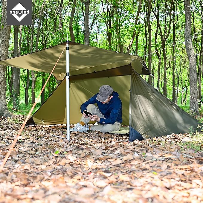 onewind Shelter, Camping Tarp Set Include Emergency Shelter, BugNet and Tent Footprint, Ripstop Silnylon with Silicone PU Coating Survival Shelter Tent for Camping, Hiking, Backpacking