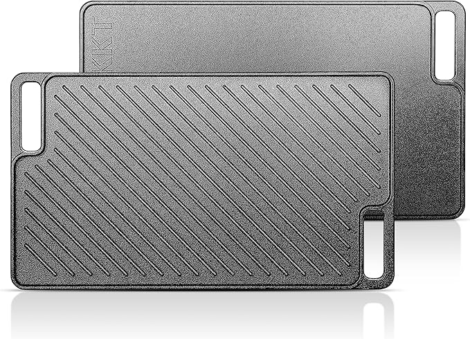 1-Piece 16.50 Inch Cast Iron Griddle Plate | Reversible Pre-Seasoned Cast Iron Grill Pan for Gas Stovetop | Double Sided Used on Open Fire & in Oven | Pre-Coated With Oil