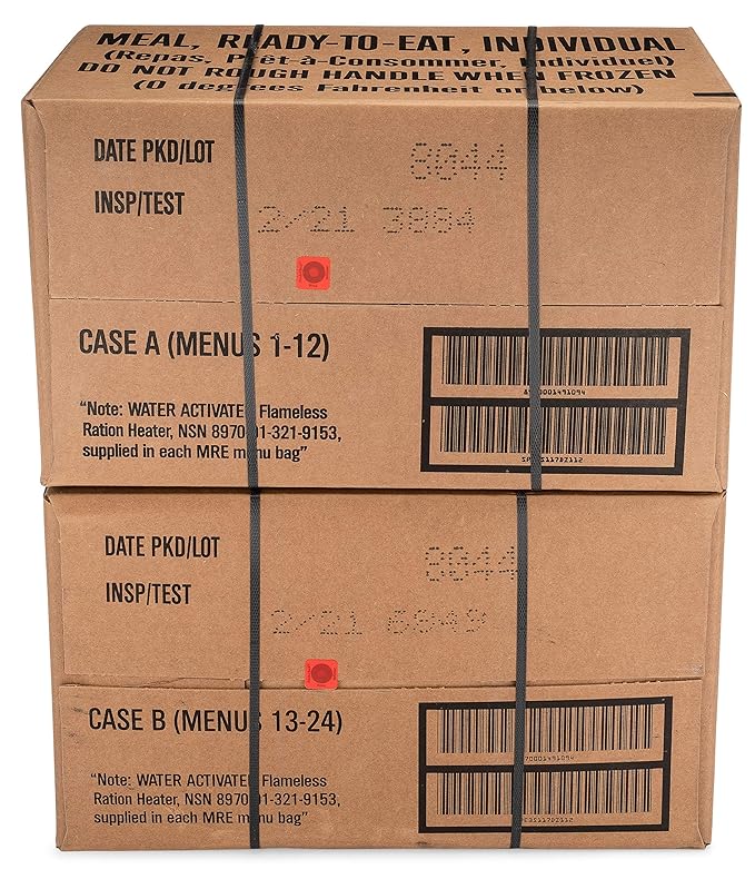 Sopakco 24ct US Military Surplus MRE Meals Ready to Eat 2021 Inspect A+B Case Bundle Menus 1-24
