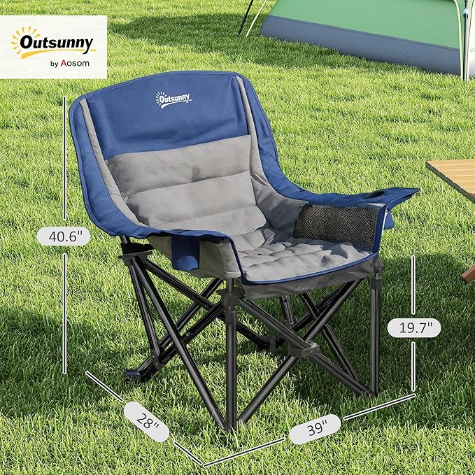 Outsunny Double Camping Chair for Adults, Padded Folding Camp Chair for 2 Person with Armrest, Wine Glass Holder, Cup Holder, Carry Bag for Outdoor Sports, Picnics, Supports up to 552 lbs.