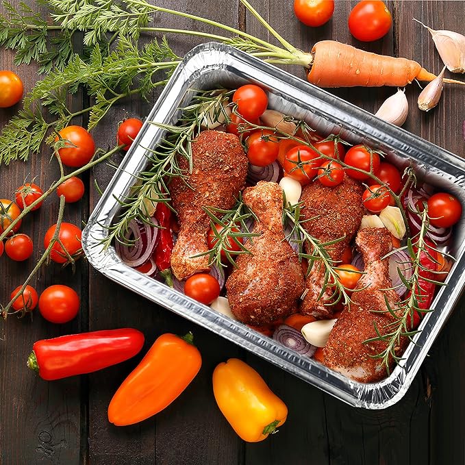 NYHI 9x13 Aluminum Pans With Lids, Disposable Half Size Steam Table Foil Pans for Catering, Baking, Roasting, Buffet Trays, Food Containers – (10 Pack)