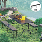 Outsunny 2-Pack 6 Ft. Plastic Folding Benches, Portable Foldable Bench Seats with Carrying Handle, Non-Slip Mat, HDPE Tabletop, Picnic Benches for Camping Dining Picnic BBQ Sports, Black