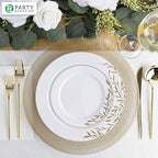 PARTY BARGAINS 13-Inch Charger Plates - 48 Pack, Clear Gold Textured Rim, Heavy-Duty Disposable Chargers for Elegant Dining - Ideal for Weddings and Formal Events
