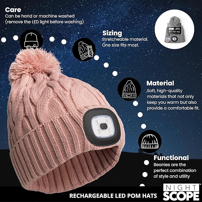 Classic Rechargeable LED Warm Knit Beanie Head Light Hat Headlamp for Outdoor Activities