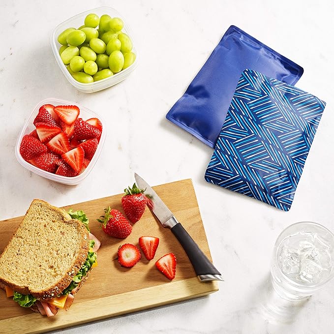 Fit & Fresh Cool Coolers Soft Ice,Flexible Stretch Nylon Reusable Ice Packs for Lunch Boxes & Coolers,Navy Sketch Weave-& Blue,2 Count (Pack of 12)