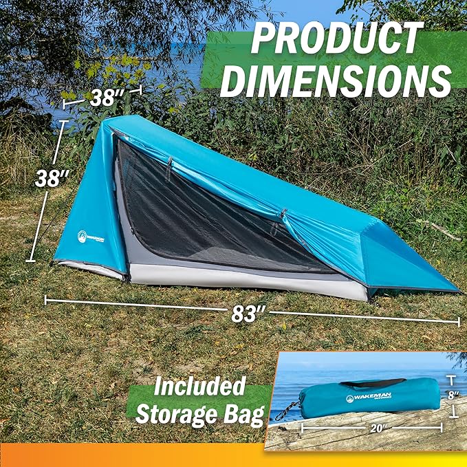Single Person Tent - 1 Person Camping Tent with Rainfly and Carrying Bag - Lightweight Outdoor Bivy Bag Shelter for Backpacking, Hiking, or Camping Essentials by Wakeman Outdoors (Blue)