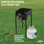 Hike Crew Cast Iron 1-Burner Outdoor Gas Stove | 75,000 BTU Portable Propane-Powered Cooktop w/Blue Flame Control, Removable Legs, Temperature Setting Knobs | Wind Panel, Hose Regulator & Storage Bag