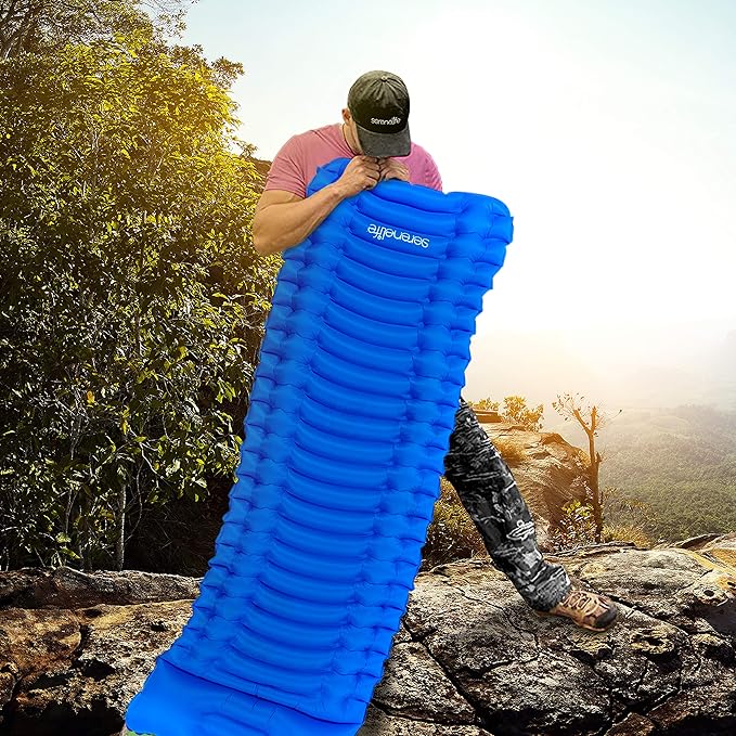 SereneLife Backpacking Air Mattress Sleeping Pad - Waterproof Lightweight Sleep Pad Inflatable Camping Sleeping Mat w/Carrying Bag - for Camping, Backpacking, Hiking