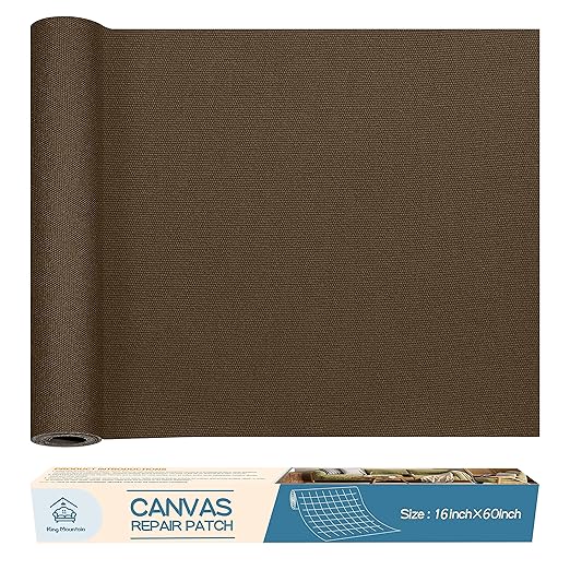 KING MOUNTAIN Canvas Repair Patch 16×60 Inch Self-Adhesive Waterproof Fabric Patch for Sofas, Tents, Furniture,Tote Bags, Car Seats (Dark Brown)