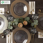PARTY BARGAINS 13-Inch Charger Plates - 48 Pack, Clear Gold Textured Rim, Heavy-Duty Disposable Chargers for Elegant Dining - Ideal for Weddings and Formal Events