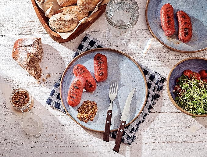 Tramontina Cutlery Set with Steak Knives, 24 Piece Sharp Knife, Forks, Teaspoons, Tablespoons with Wooden Handles, ‎Camping, Kitchen, Rustic, 22299050