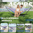 Double Hammocks with Stand for Outside, Portable Space Saving Heavy-Duty Steel Stand for Indoor Outdoor Patio with Carrying Bag, 450 lbs Capacity