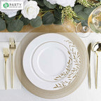 PARTY BARGAINS 13-Inch Charger Plates - 96 Pack, Clear Gold Textured Rim, Heavy-Duty Disposable Chargers for Elegant Dining - Ideal for Weddings and Formal Events
