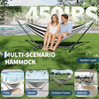 Double Hammocks with Stand for Outside, Portable Space Saving Heavy-Duty Steel Stand for Indoor Outdoor Patio with Carrying Bag, 450 lbs Capacity